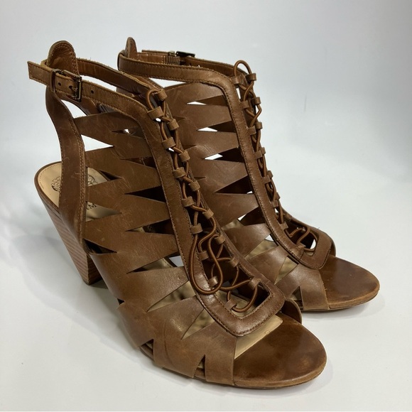Vince Camuto‎ Elettra peep toe cone heels brown leather women’s size 10 - Picture 2 of 10